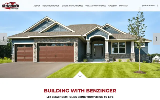 Screenshot of the benzingerhomes.com homepage