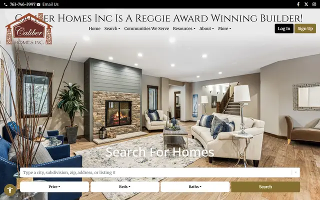 Screenshot of the caliberhomesinc.com homepage