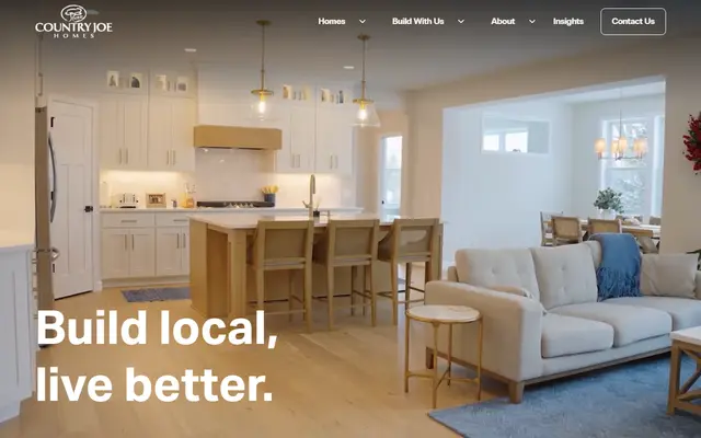 Screenshot of the countryjoehomes.com homepage