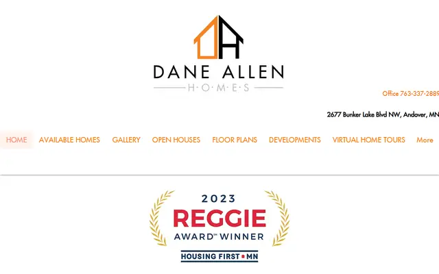 Screenshot of the daneallenhomes.com homepage