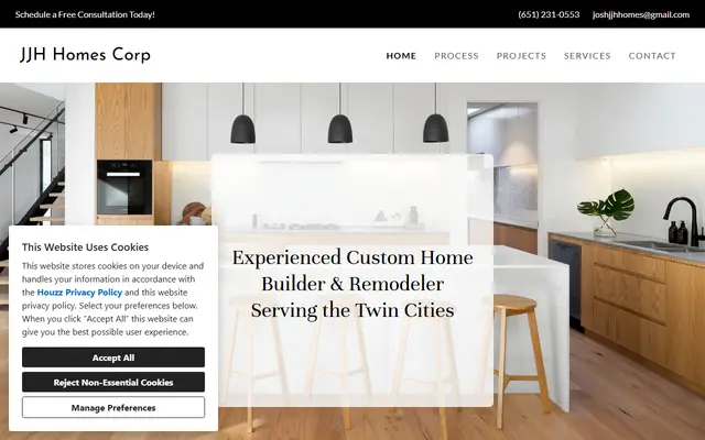 Screenshot of the jjhhomes.com homepage
