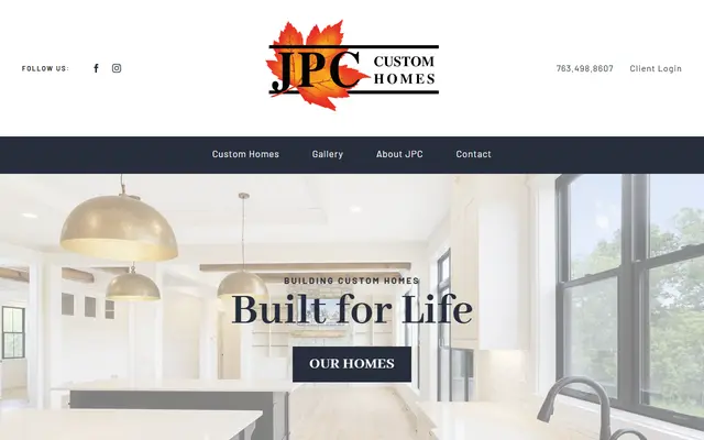 Screenshot of the jpccustomhomes.com homepage