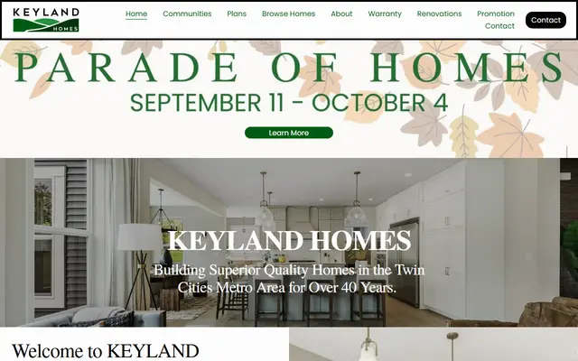 Screenshot of the keylandhomes.com homepage