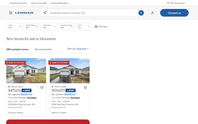 Screenshot of the lennar.com homepage