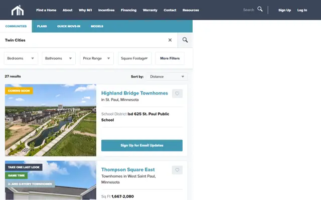 Screenshot of the mihomes.com homepage