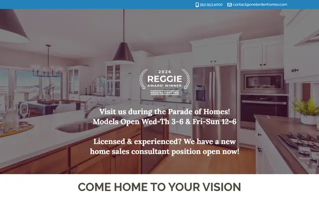Screenshot of the onetentenhomes.com homepage