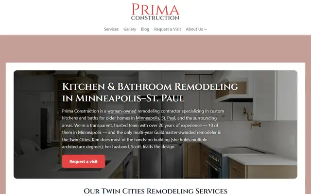 Screenshot of the prima-construction.com homepage