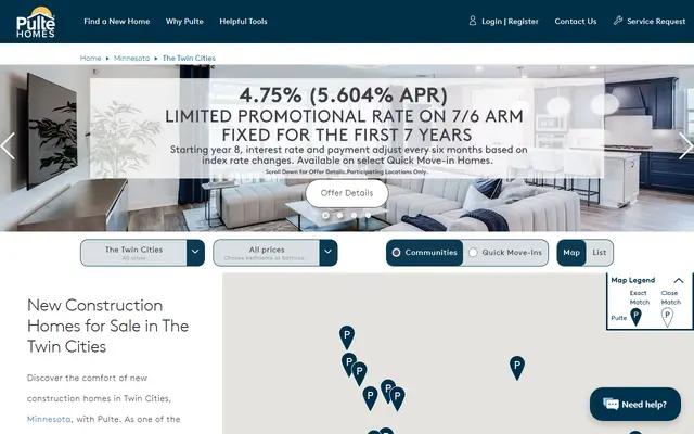 Screenshot of the pulte.com homepage
