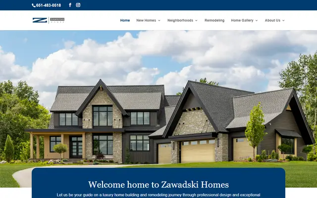 Screenshot of the zawadskihomes.com homepage